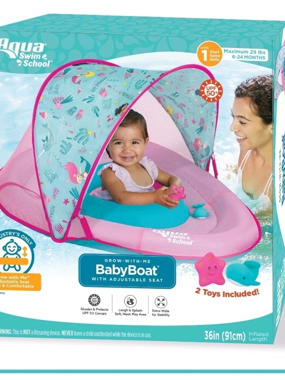 Aqua BabyBoat Inflatable Baby Float - Pink & Teal Canopy